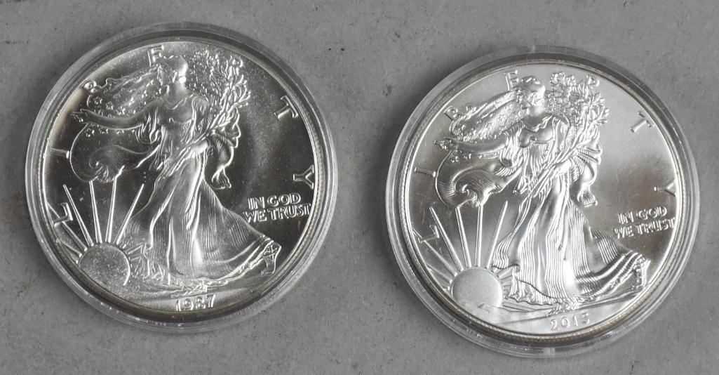 2015 & 1987 1 Oz Fine Silver American Eagle One Dollar (1 of 2)