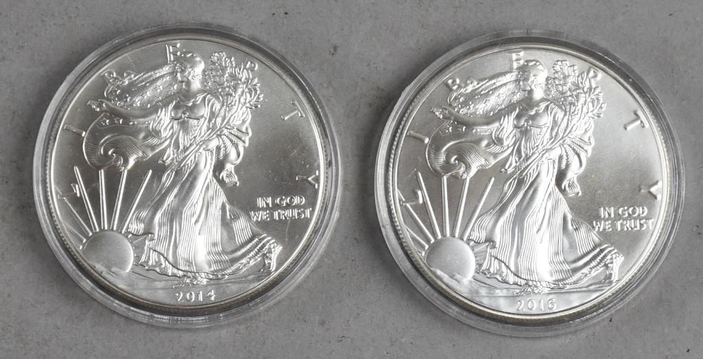 2014 & 2016 1 Oz Fine Silver American Eagle One Dollar (1 of 2)