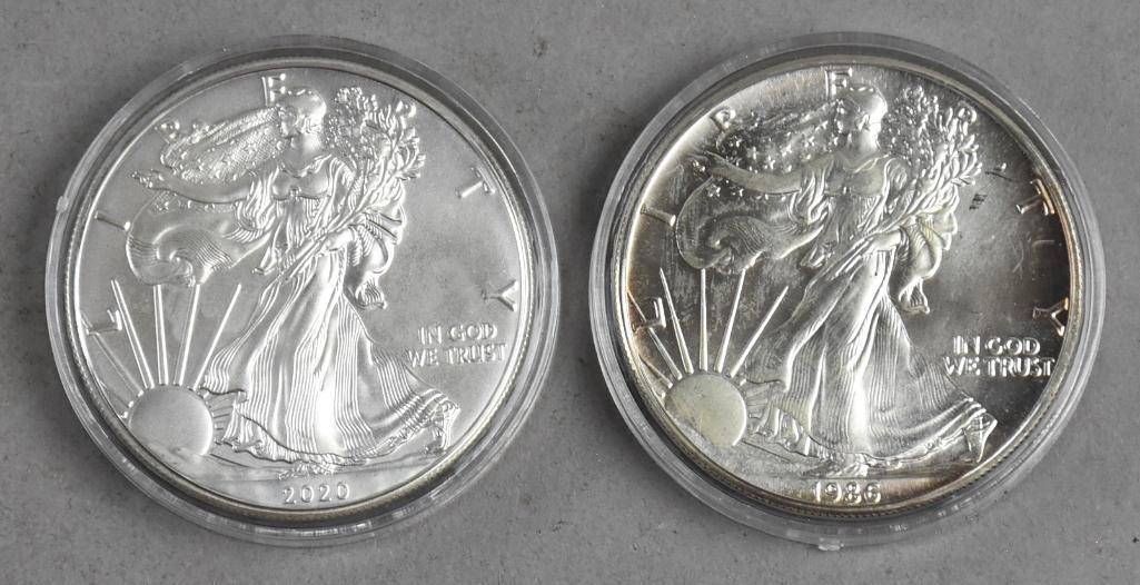 2020 & 1986 1 Oz Fine Silver American Eagle One Dollar (1 of 2)