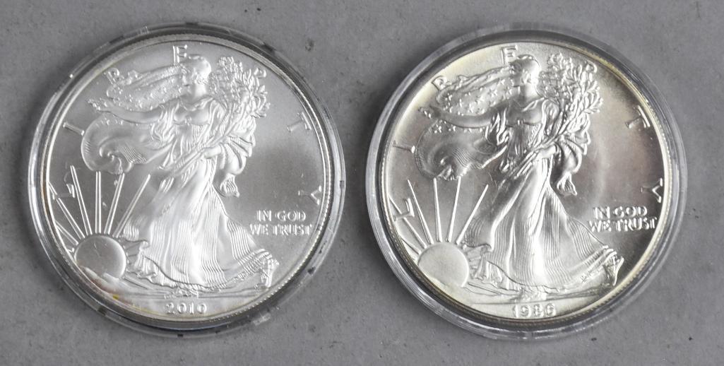 2010 & 1986 1 Oz Fine Silver American Eagle One Dollar (1 of 2)
