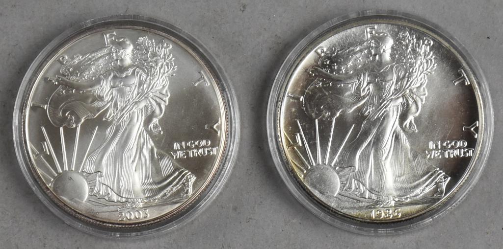2003 & 1986 1 Oz Fine Silver American Eagle One Dollar (1 of 2)
