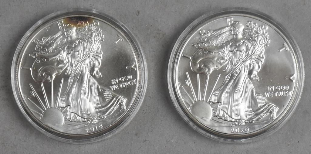 2020 & 2014 1 Oz Fine Silver American Eagle One Dollar (1 of 2)