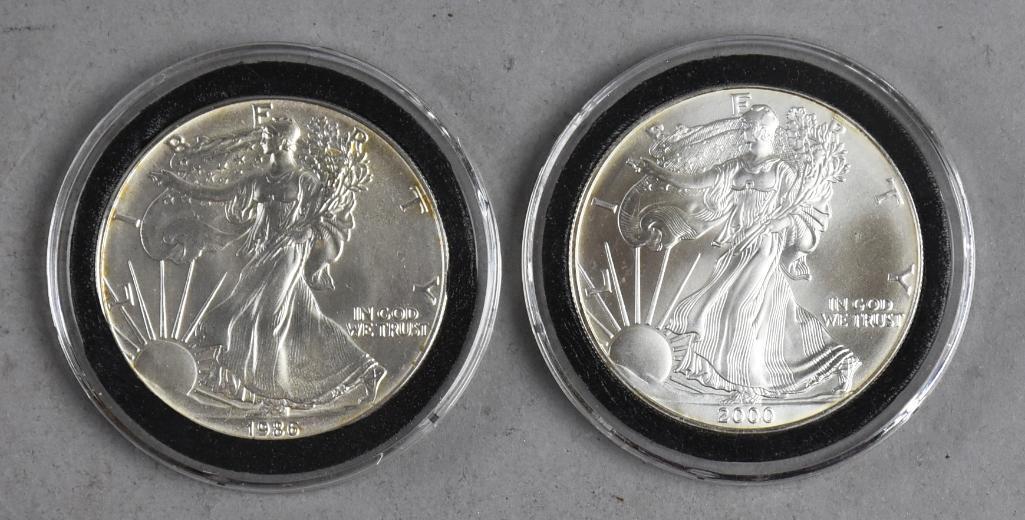 2000 & 1986 1 Oz Fine Silver American Eagle One Dollar (1 of 2)