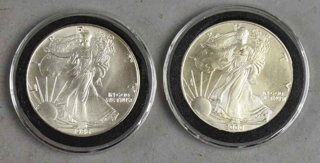 2000 & 1986 1 Oz Fine Silver American Eagle One Dollar (1 of 2)
