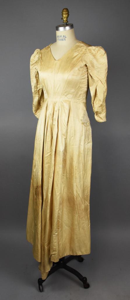 Victorian Silk Cream Dress, Bead Appliques (1 of 8)