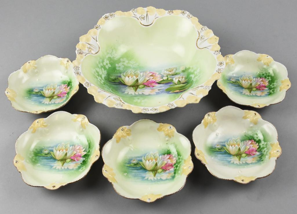 Antique RS Prussia Lily Pad Berry Bowl Set, Red Mark (1 of 7)
