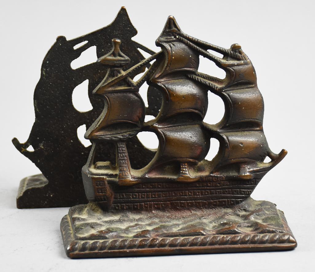 c1930 New York Brass Co Bronze Ship Bookends (1 of 9)