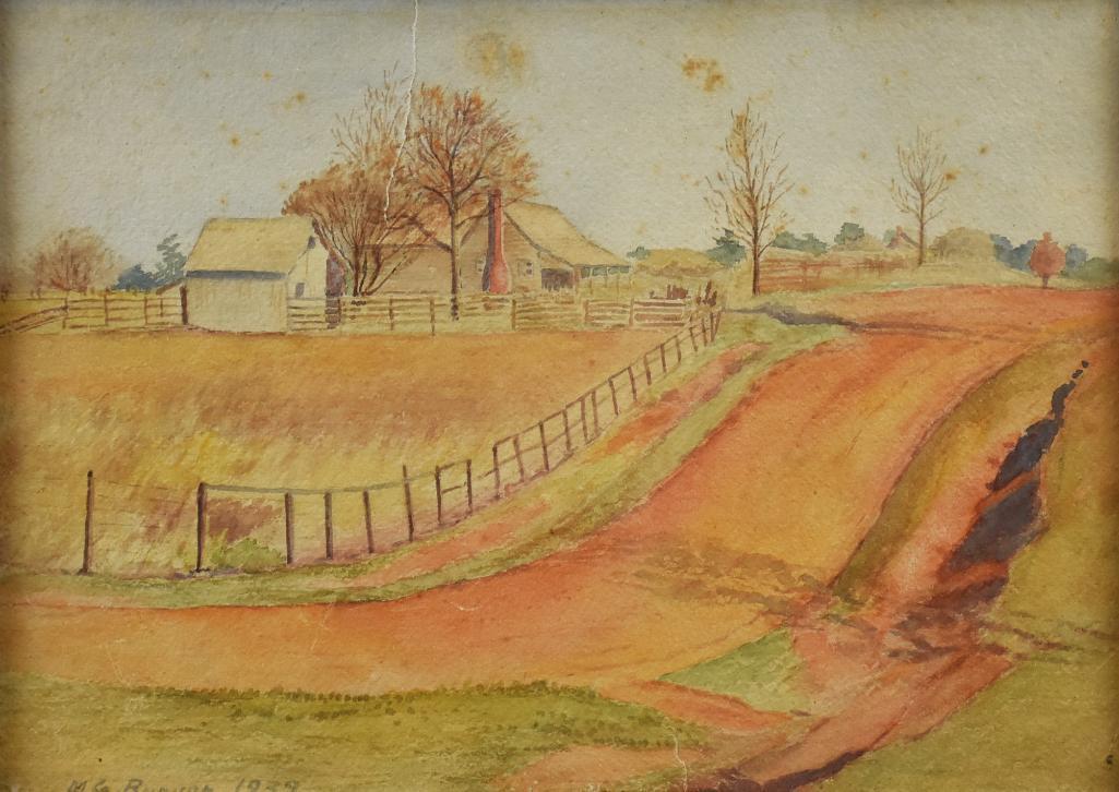 Manuel G. Runyan (1872-1954) American Landscape Artist: Great looking painting from landscape artist Manuel G. Runyan (1872-1954). Countryside home signed in lower left and dated 1939. Overall measurements 17" x 21". Solid gold gilt floral frame Runyan beg