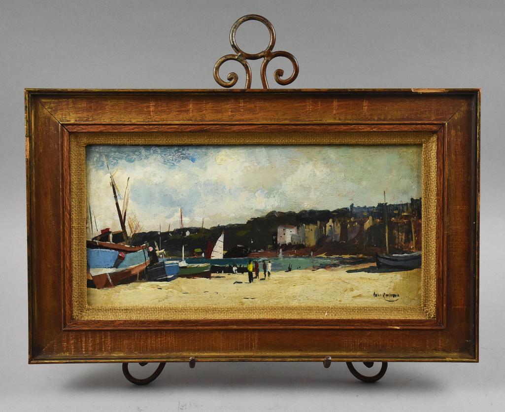 John Ambrose British Artist Seascape Painting: Wonderful antique oil on what appears to be canvas board painting signed by artist, name appears to be and is attributed toJohn Ambrose, believed it is dated 10/99 for Oct. 1899. Looks to be possibly 