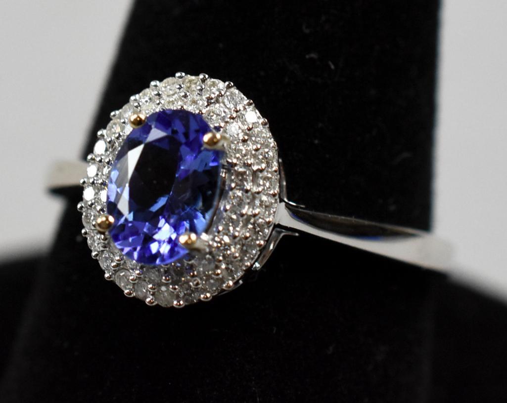 14K White Gold-Tanzanite & Diamond Ring, GLA Appraisal: Tanzanite & Diamond Ring set in a 14k white gold setting, GLA Appraisal, size 7.