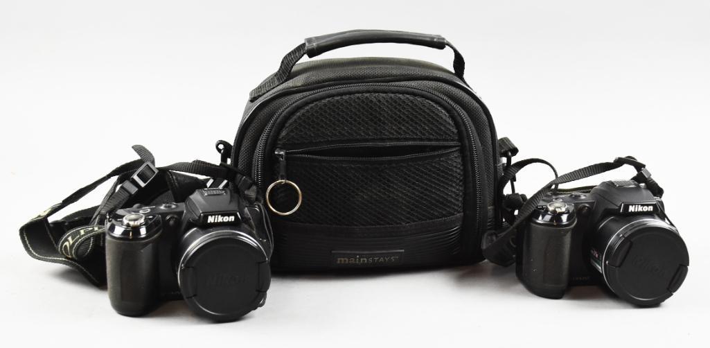 Pair Nikon CoolPix L120 14.1 Megapixel Cameras, Bag: Cool pair of Nikon cameras, both are the same CoolPix L120 and are 14.1 megapixel with 21X zoom. Comes with a mainstay camera bag. Untested
