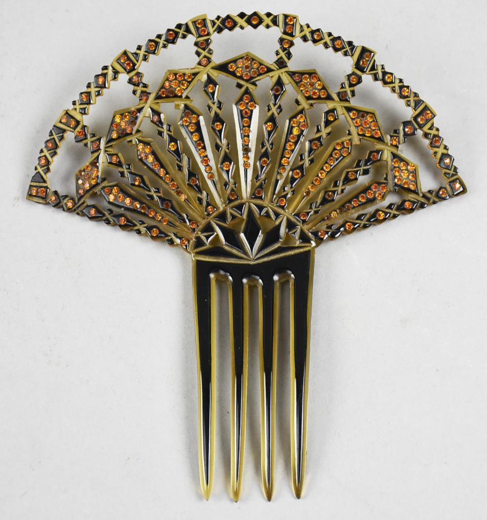 c1925 Art Deco Celluloid Bejeweled Hair Comb (1 of 3)