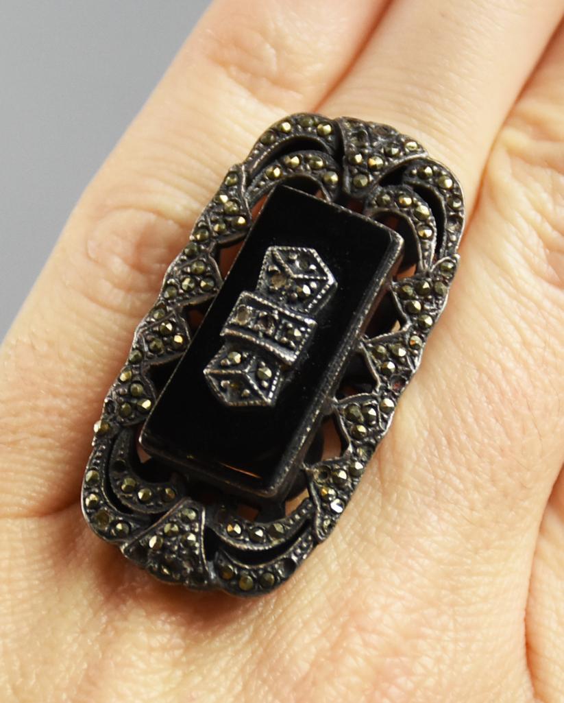 Vintage Marcasite, Sterling & Onyx Ring (1 of 4)