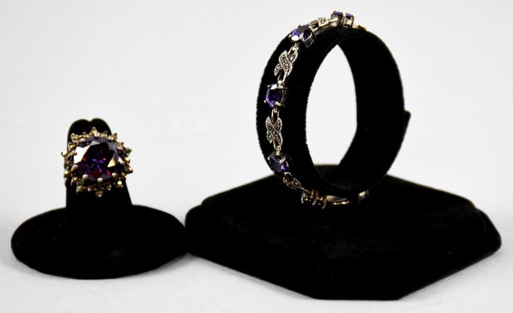 Sterling & Amethyst Hava Bracelet, Ring (1 of 7)