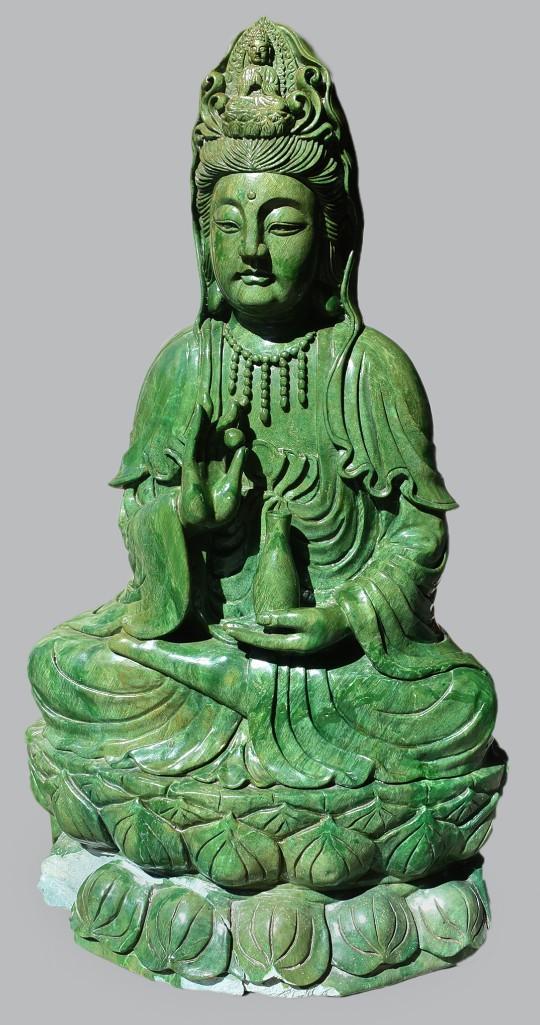 Vintage Tall Carved Jadeite Guan Yin Buddha Statue (1 of 16)