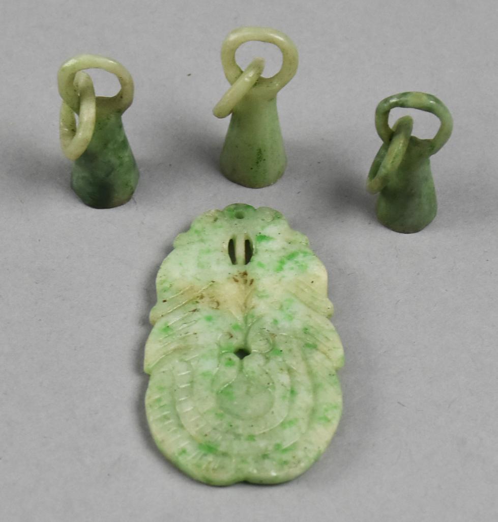 Vintage Chinese Hand Carved Jade Lion Charm & Bells (1 of 4)
