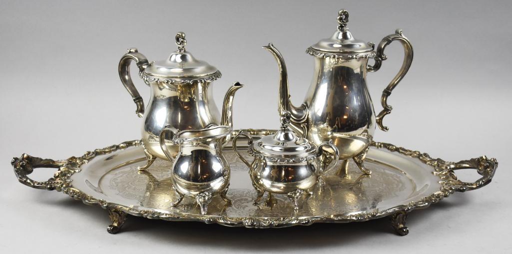 Vintage SP Gorham Lady Diane Tea Set, Wallace Baroque Tray (1 of 11)