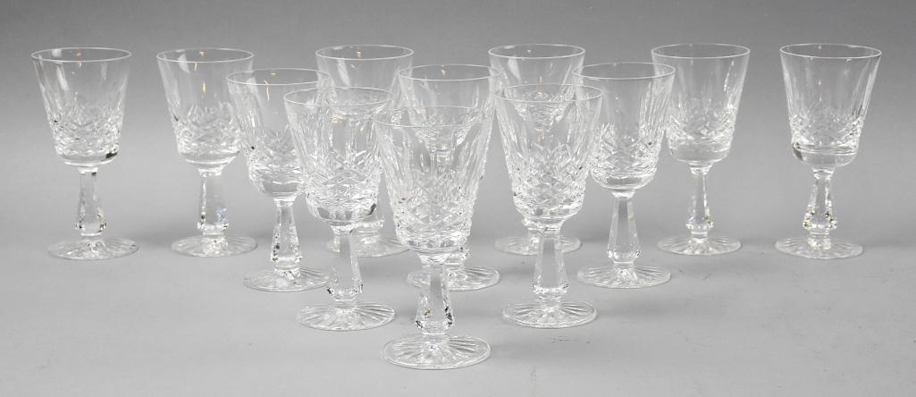 (12) Vintage Waterford Kenmare Claret Wine Glasses: This is a complete set of 12 claret wine glasses in the Kenmare pattern by Waterford. Pattern was introduced in 1968 and discontinued in 2017. Each stands 6" tall