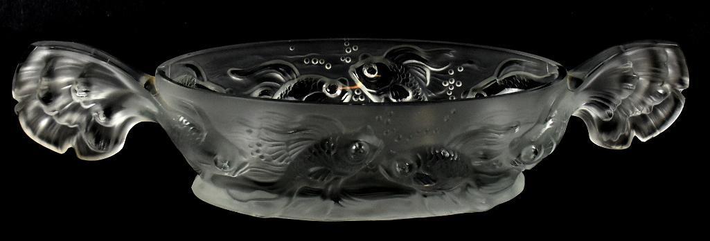 c1930 Verlys Frosted Glass Gold Fish Centerpiece Bowl (1 of 7)