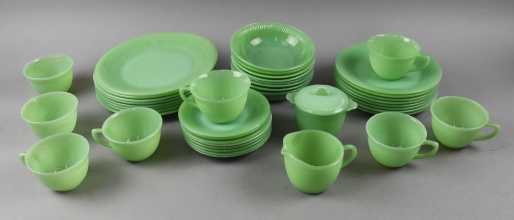 (42) c1950 Fire King Jane Ray Jadeite Dish Set (1 of 7)