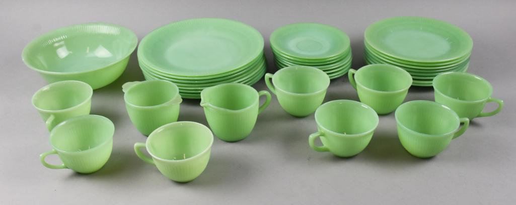 (35) c1950 Fire King Jane Ray Jadeite Dish Set (1 of 7)
