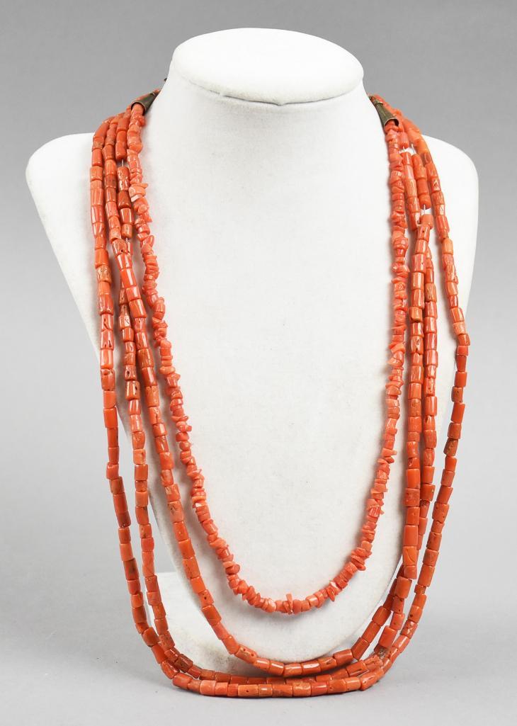 Vintage Red Coral Bead Necklace Pair (1 of 6)