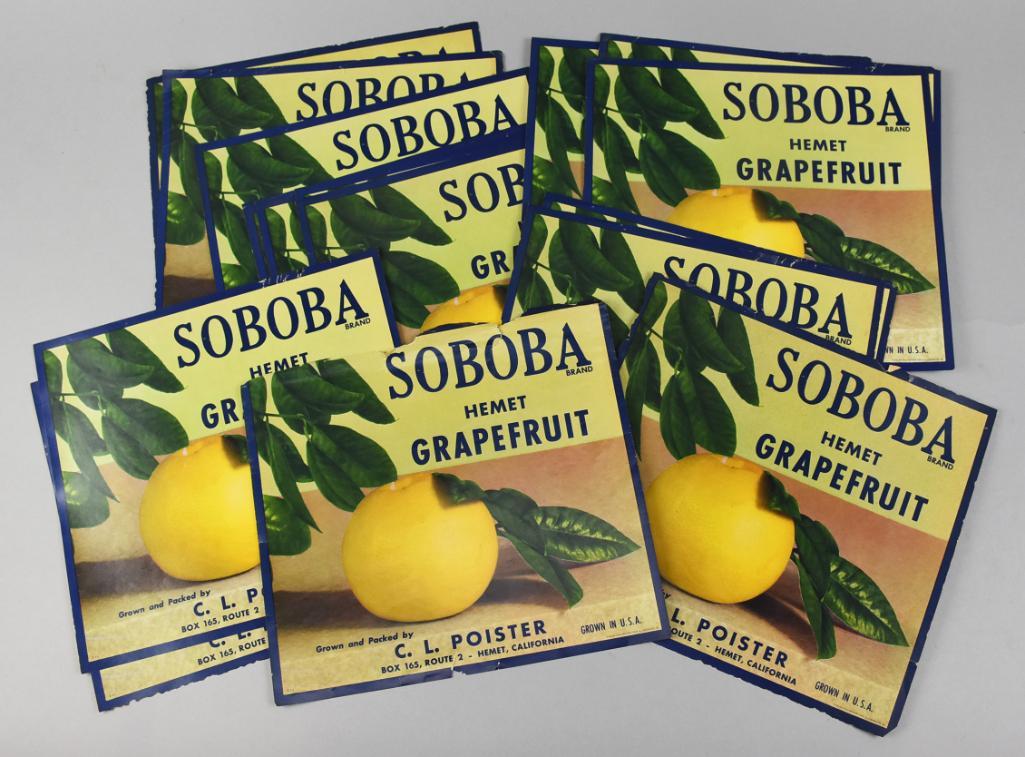 (17) Vintage Soboba Brand Grapefruit Crate Labels (1 of 3)