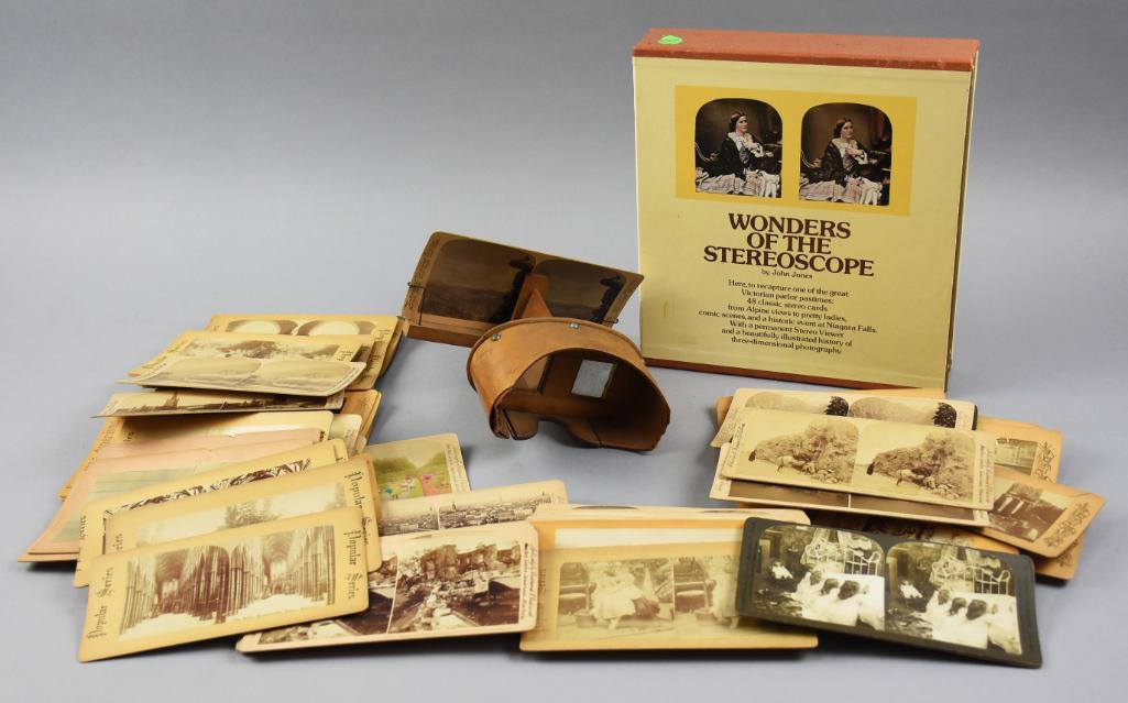 1895 Underwood Perfecscope, Stereoscope Set + Addt'l Photo Cards (1 of 9)