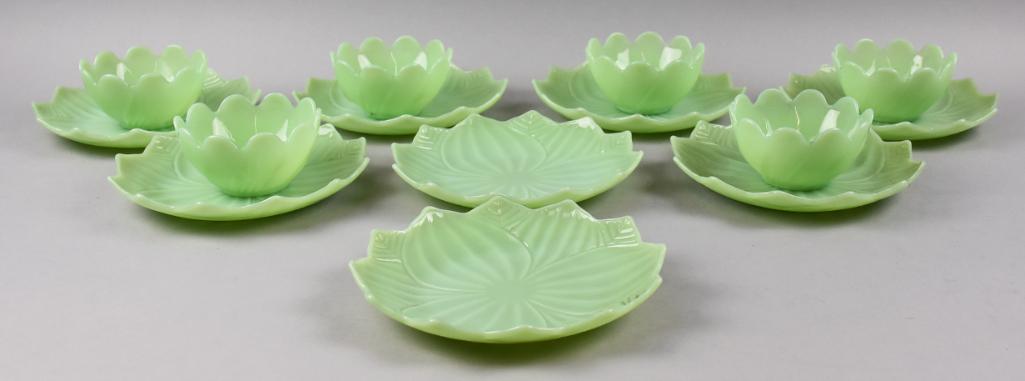 (14) c1950 Fire King Jadeite Blossom & Leaf Bowl Snack Sets (1 of 5)