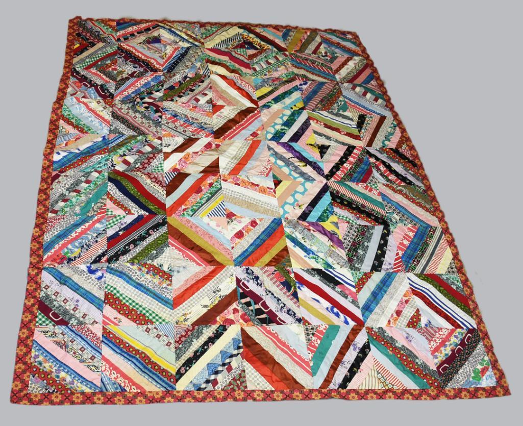 Antique Hand Stitched Block String Quilt (1 of 7)