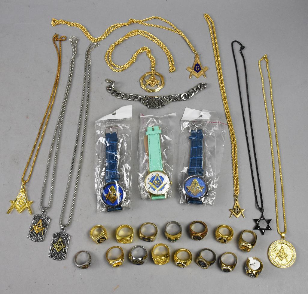 Large Lot Freemason Costume Jewelry, Rings, Necklaces (1 of 6)