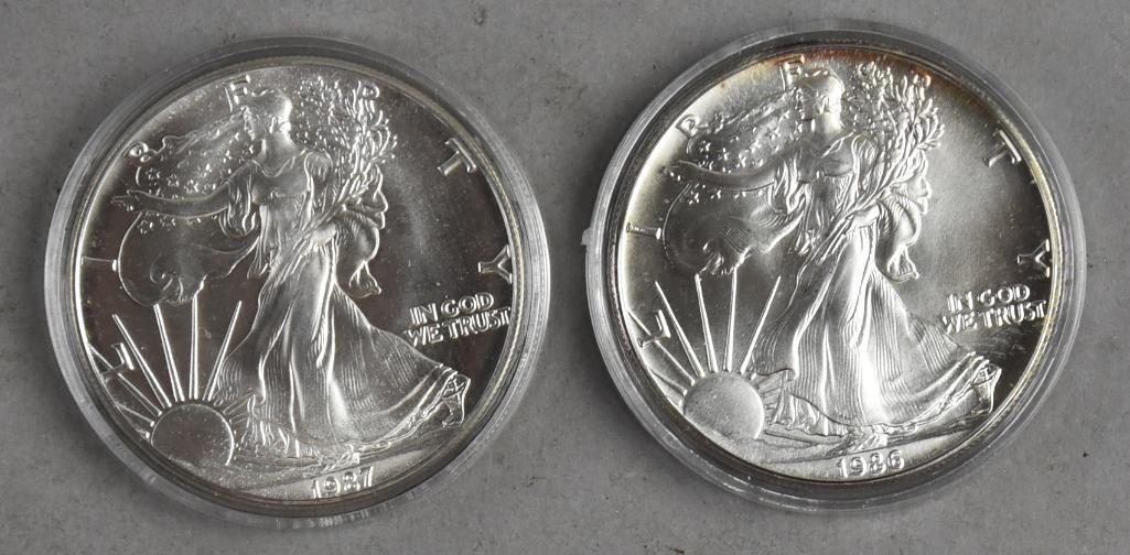 1987 & 1986 1 Oz Fine Silver American Eagle One Dollar (1 of 2)