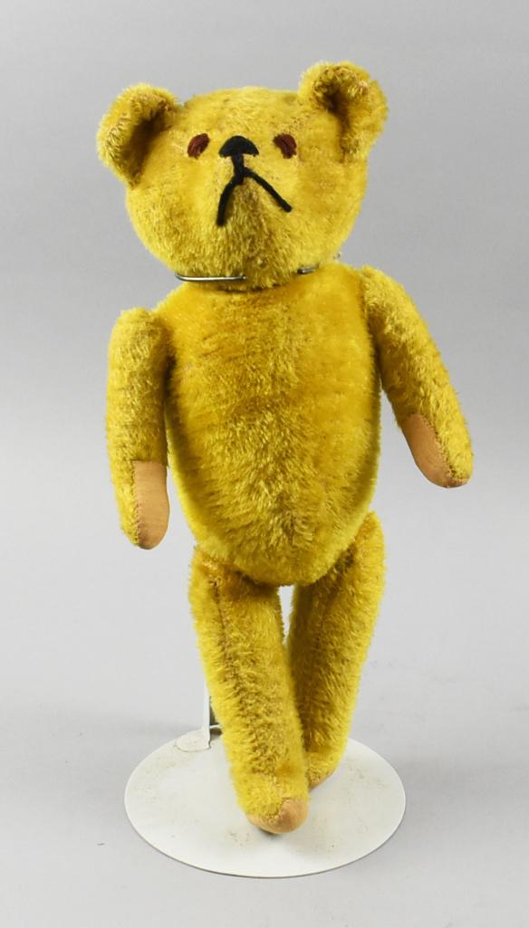 Vintage Mohair Teddy Bear, Jointed, Swivel Head, 18" T: This tall fella is a fully jointed teddy bear. Mohair fur with yarn eyes, nose and mouth with swivel head, paws appear velvet. Possibly Steiff and stands approx 18" tall