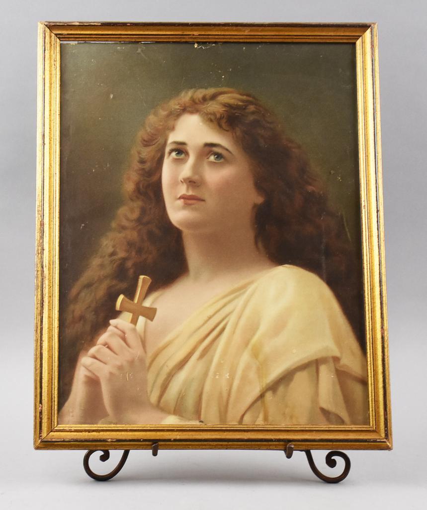 Antique Religious Lithograph "Sign of the Cross" Chromolithograph