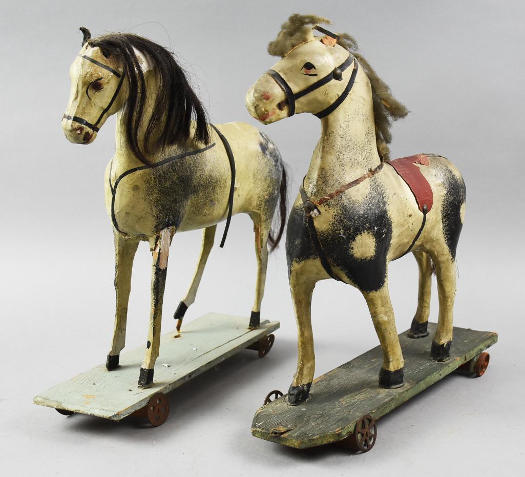 Antique Paper Mache & Carved Painted Horses Pull Toys (1 of 9)
