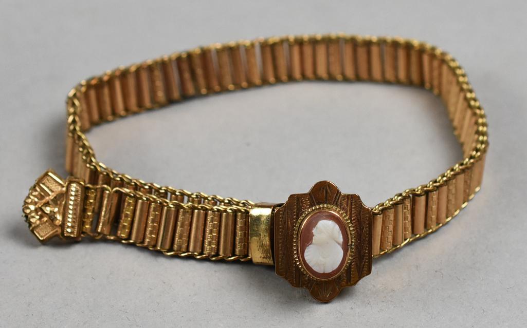 c1880 Victorian Rolled Gold Plate Cameo Slide Bracelet (1 of 5)