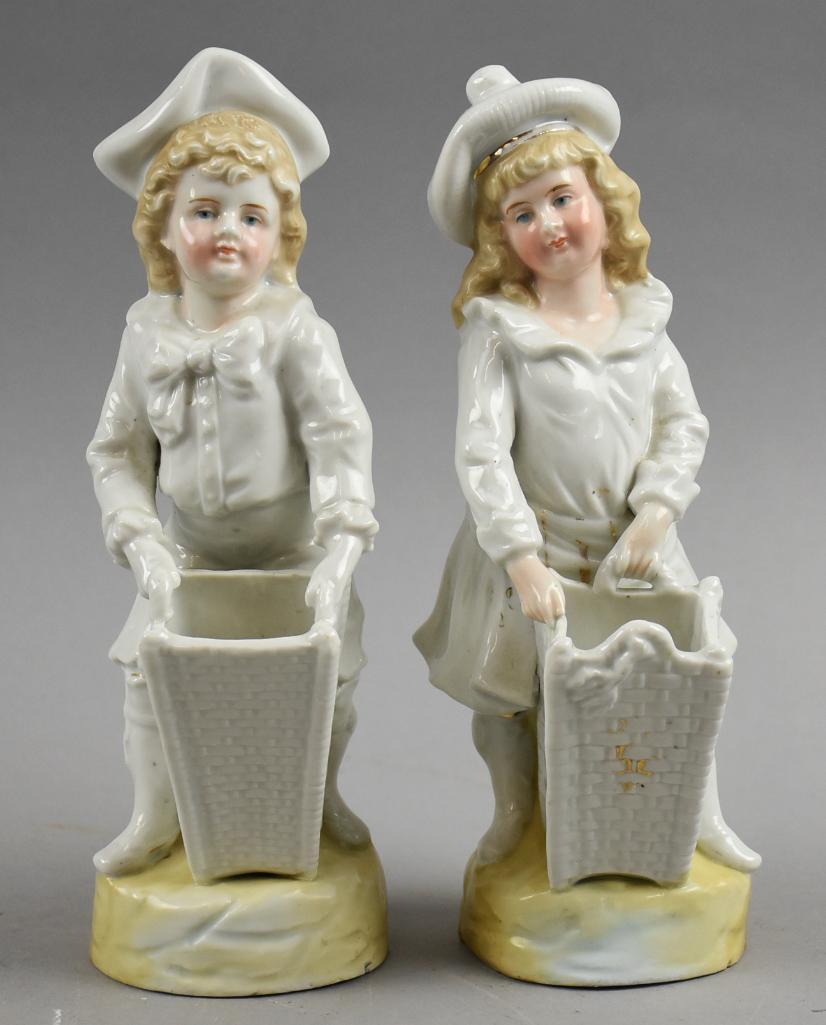 German Victorian Porcelain Boy and Girl Match Holders (1 of 4)