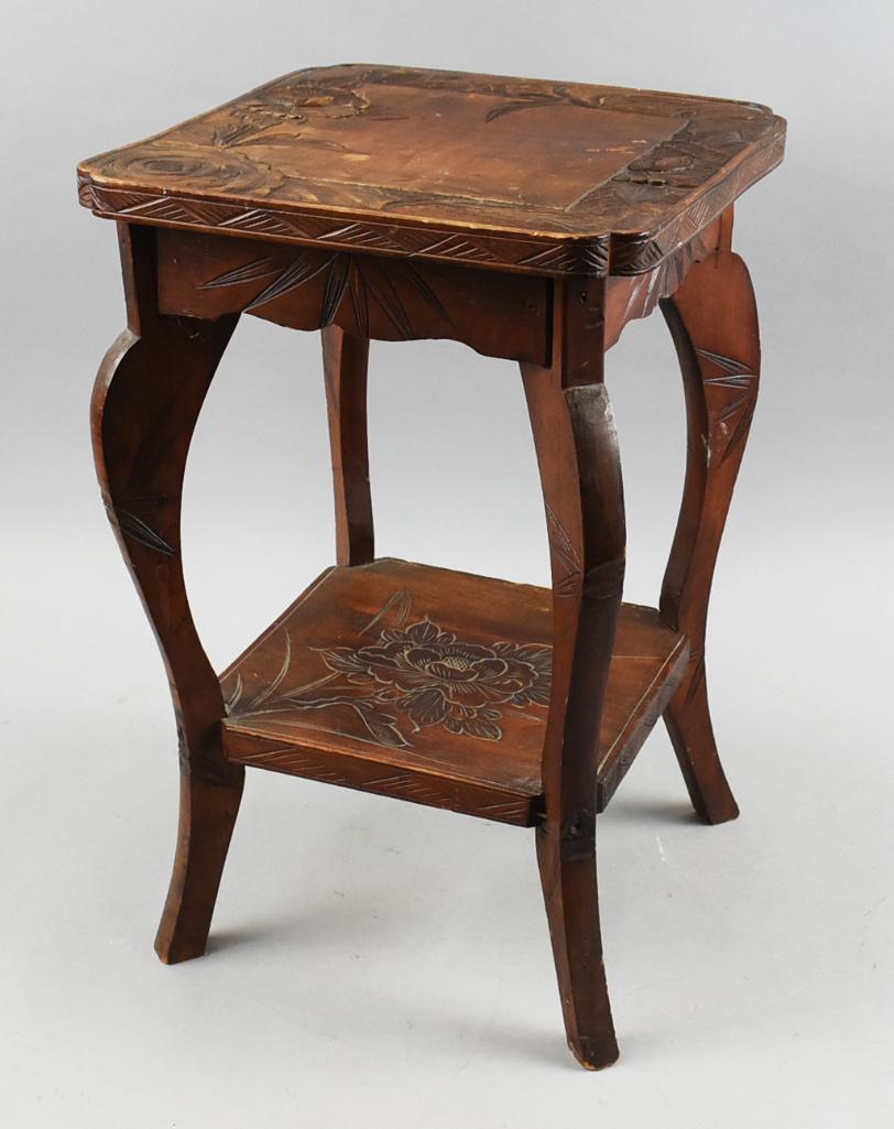 Antique Deeply Carved End Table, Plant Stand (0171) on Dec 18, 2022