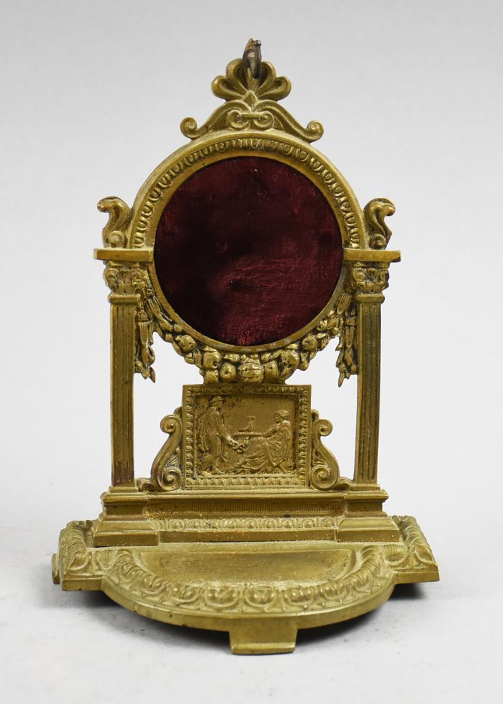 Victorian Antique Gold Tone Pocket Watch Stand w/ Pin Tray (1 of 7)