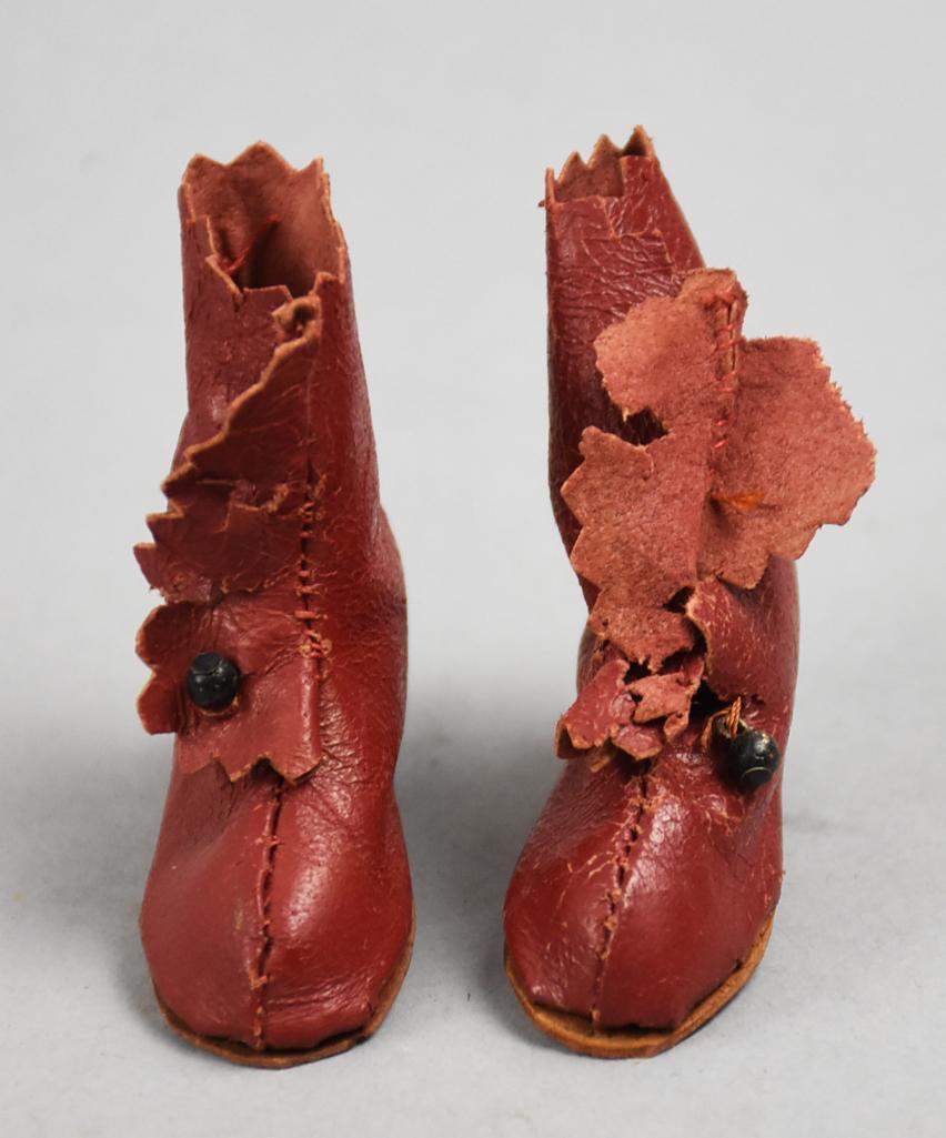 Victorian Red Leather Doll Shoes with Button (1 of 5)