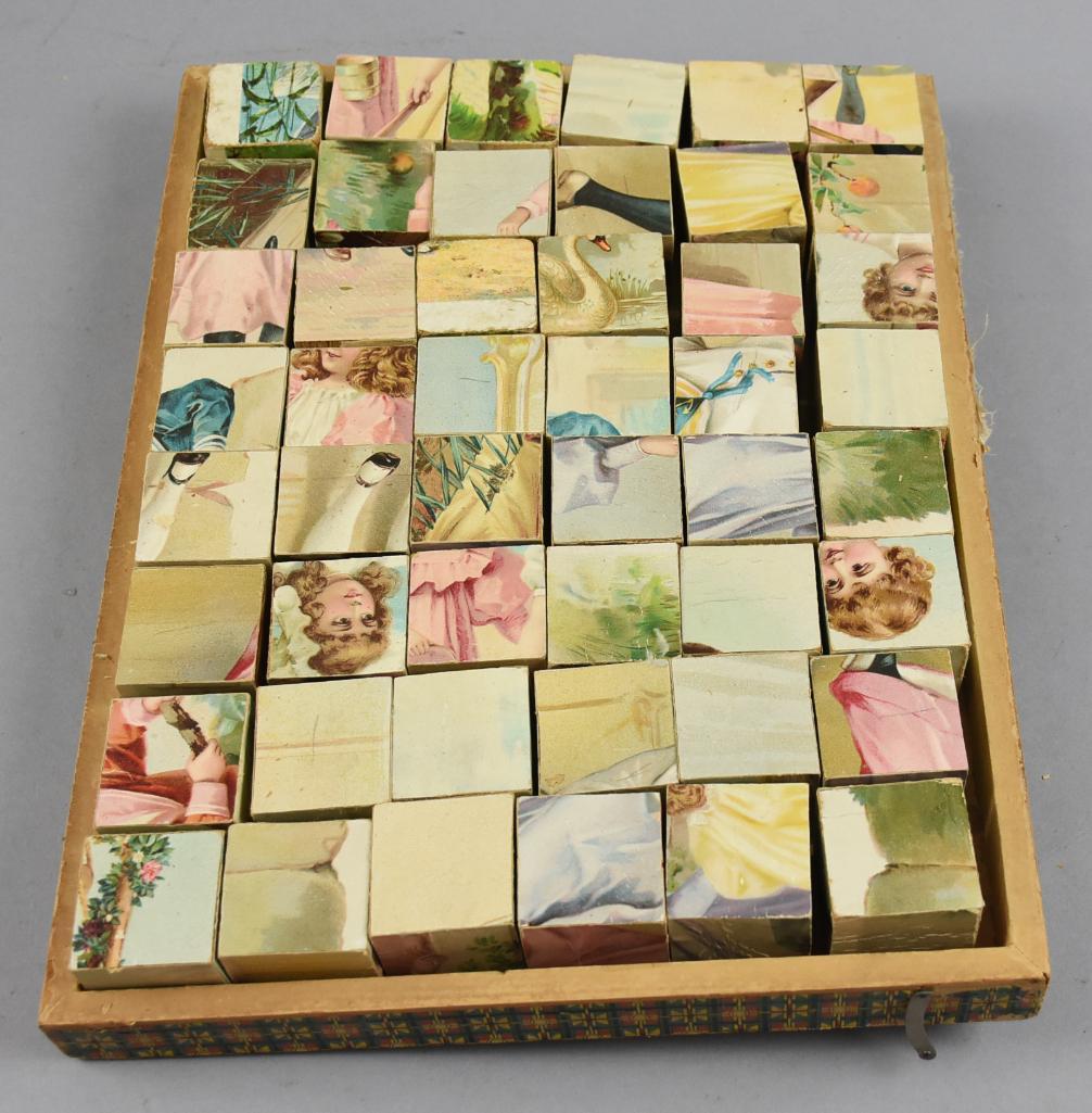 (48) Antique Puzzle Blocks w/ Wooden Box (1 of 2)