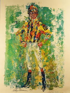 LeRoy Neiman (1921-2012) Jockey Serigraph, Signed/Dated: Great piece of artwork from American artist LeRoy Neiman (121-2012).? Jockey poster is hand signed and dated (19)70.? Nicely framed with matte and measures 28" x 35.5".