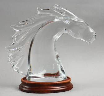 Signed Daum Crystal Horse Bust LARGER: Lovely horse bust in cut crystal. It is signed Daum France and measures 10" tall x 11" wide. From Barr Estate.