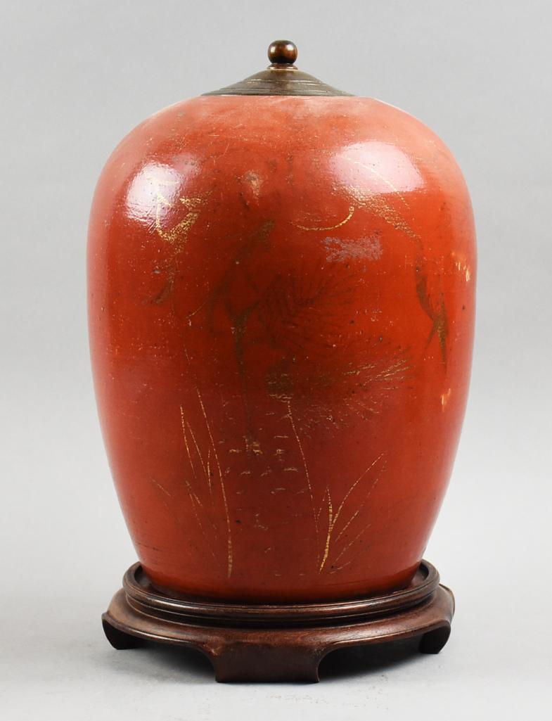 19th C Chinese Porcelain Sang de Boeuf Lidded Jar (1 of 9)