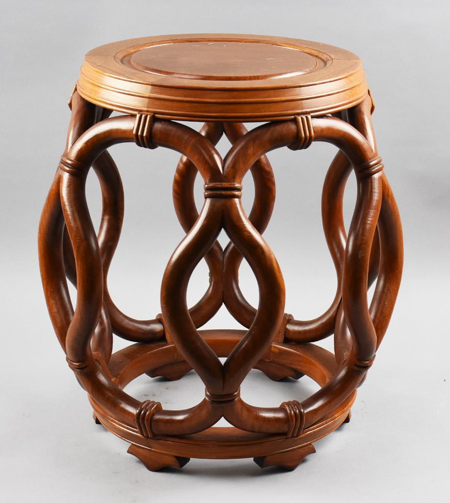 Early 20th C Chinese Bentwood Barrel Seat: Wonderful early 20th century barrel seat, appears to be of Chinese origin. Bentwood open work and appears to be dowel constructed. Measures approx 18" tall x 16" across