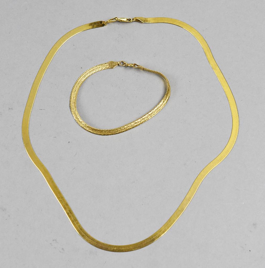 2 Italian Herringbone 14k Gold Necklace & Bracelet (1 of 8)