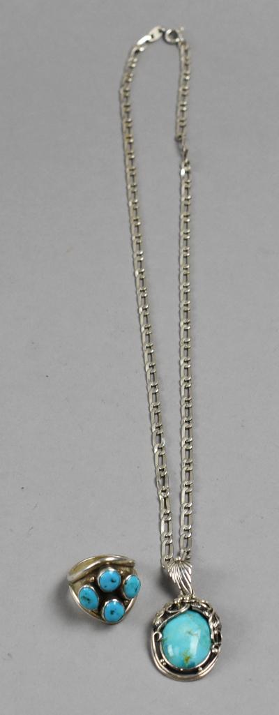 Sterling & Turquoise Signed Necklace & Ring (1 of 7)