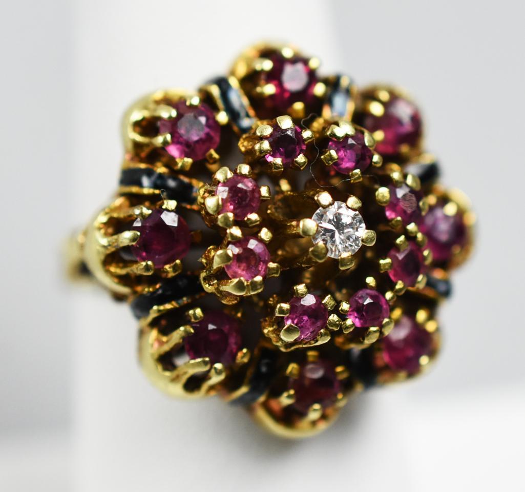 14K Yellow Gold Ruby & Diamond Cluster Ring (1 of 9)