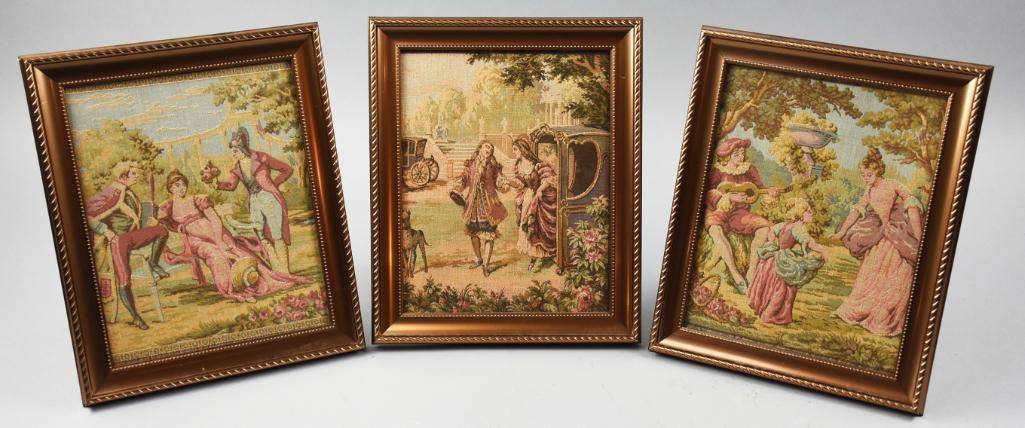 (3) Antique Belgian Tapestries, Romantic Scenes, Framed (1 of 6)