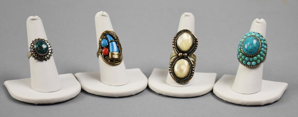 Vintage & Contemporary Native American Sterling & Stone Rings (1 of 6)